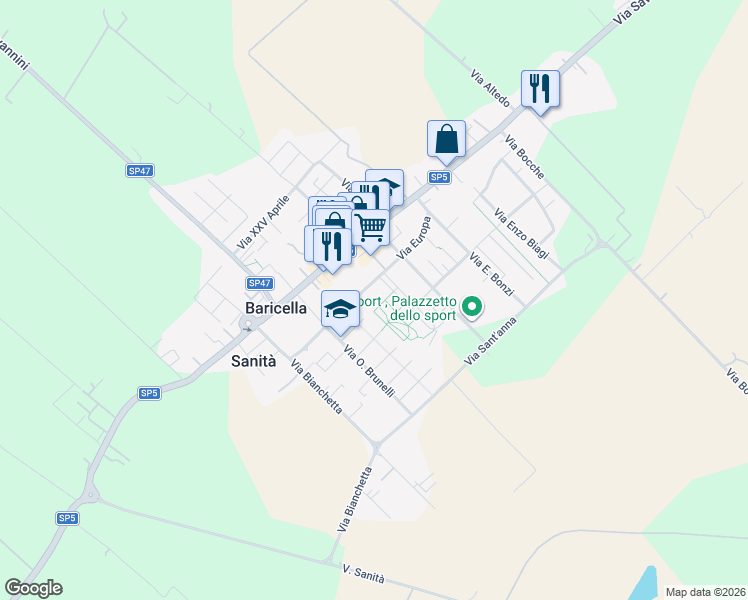 map of restaurants, bars, coffee shops, grocery stores, and more near 14 Viale Europa in Bologna