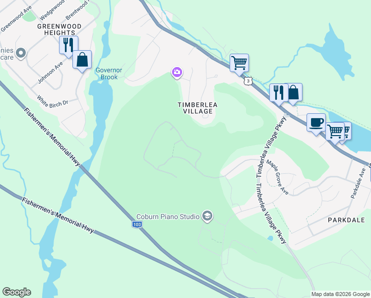 map of restaurants, bars, coffee shops, grocery stores, and more near 140 Provence Way in Timberlea