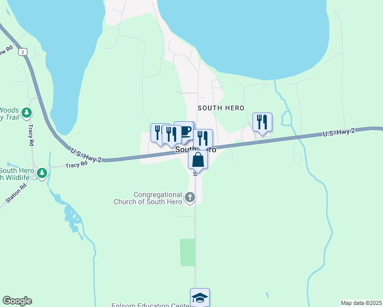 map of restaurants, bars, coffee shops, grocery stores, and more near 2 South Street in South Hero