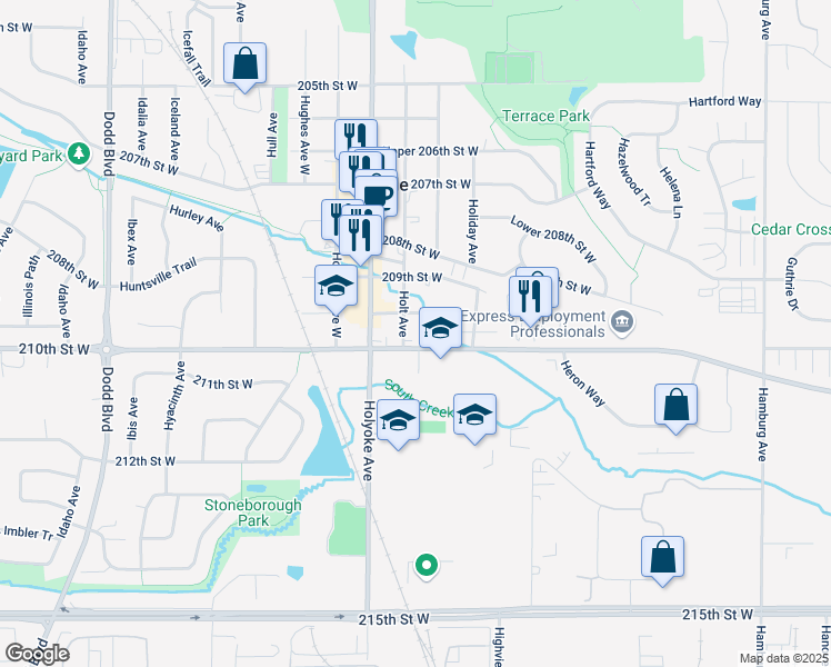map of restaurants, bars, coffee shops, grocery stores, and more near 20950 Holt Avenue in Lakeville