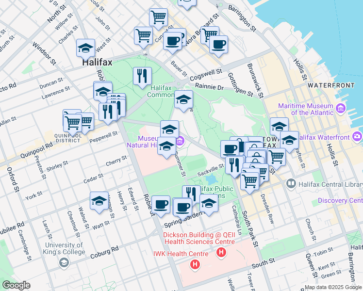 map of restaurants, bars, coffee shops, grocery stores, and more near 1747 Summer Street in Halifax