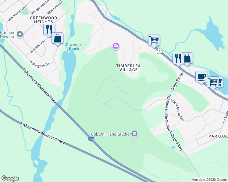 map of restaurants, bars, coffee shops, grocery stores, and more near 19 Wanders Way in Timberlea