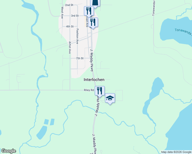 map of restaurants, bars, coffee shops, grocery stores, and more near in Interlochen