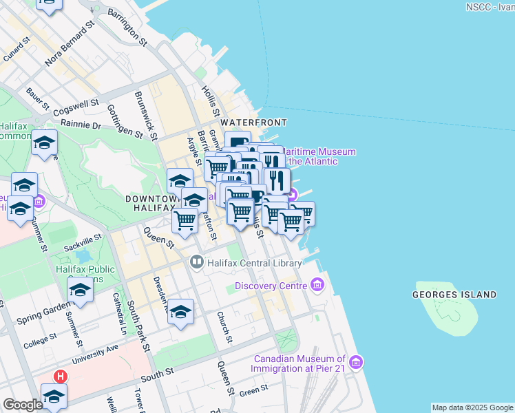 map of restaurants, bars, coffee shops, grocery stores, and more near 1557 Hollis Street in Halifax