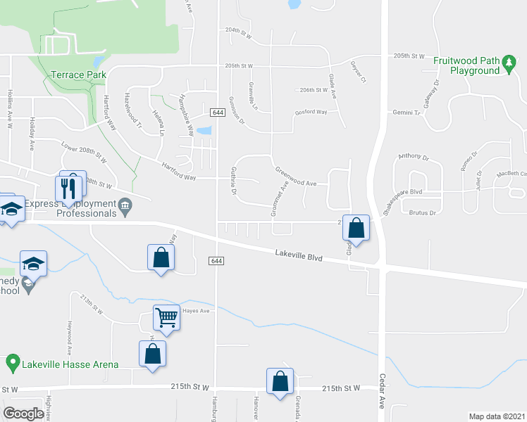 map of restaurants, bars, coffee shops, grocery stores, and more near 20979 Guthrie Drive in Lakeville