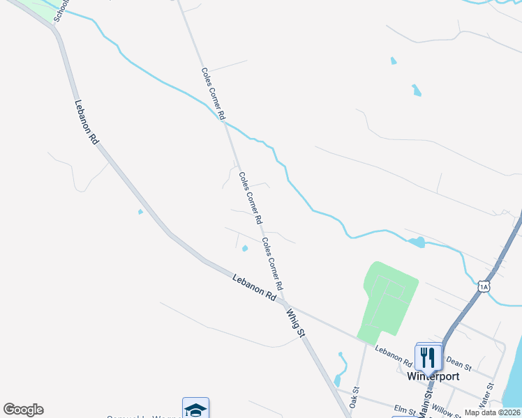 map of restaurants, bars, coffee shops, grocery stores, and more near 29 Coles Corner Road in Winterport