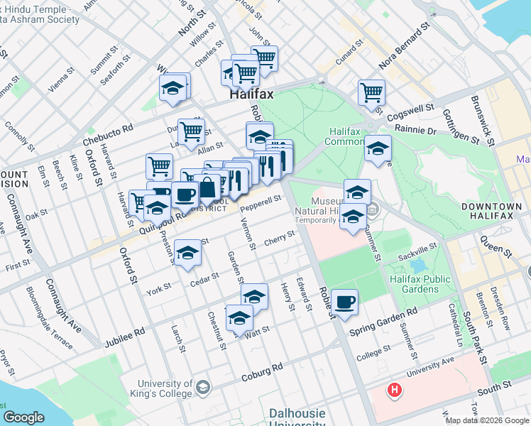 map of restaurants, bars, coffee shops, grocery stores, and more near 6059 Shirley Street in Halifax