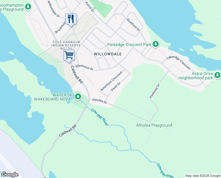 map of restaurants, bars, coffee shops, grocery stores, and more near 22 Pearl Drive in Dartmouth