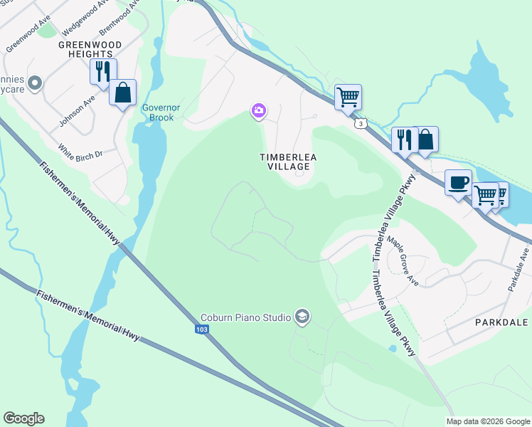 map of restaurants, bars, coffee shops, grocery stores, and more near 164 Provence Way in Timberlea