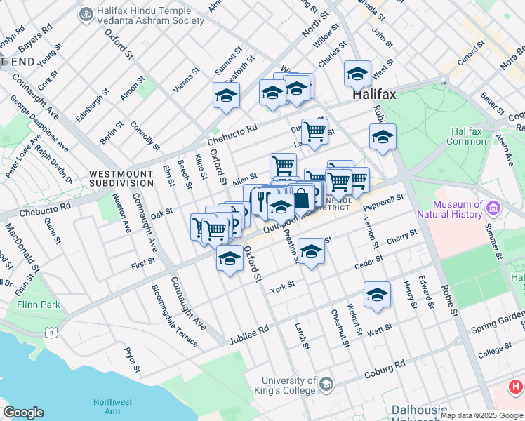 map of restaurants, bars, coffee shops, grocery stores, and more near 6311 Yale Street in Halifax