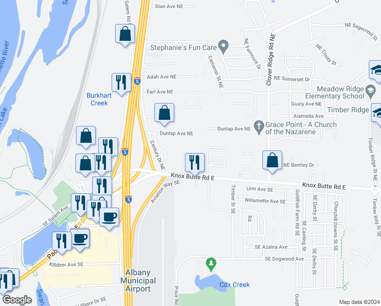 map of restaurants, bars, coffee shops, grocery stores, and more near 139 Curtis Street Northeast in Albany