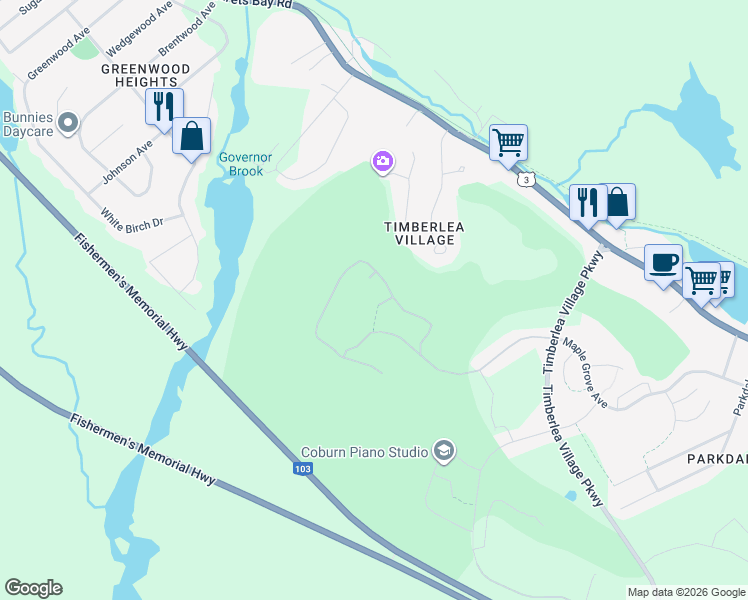map of restaurants, bars, coffee shops, grocery stores, and more near 14 Wanders Way in Timberlea