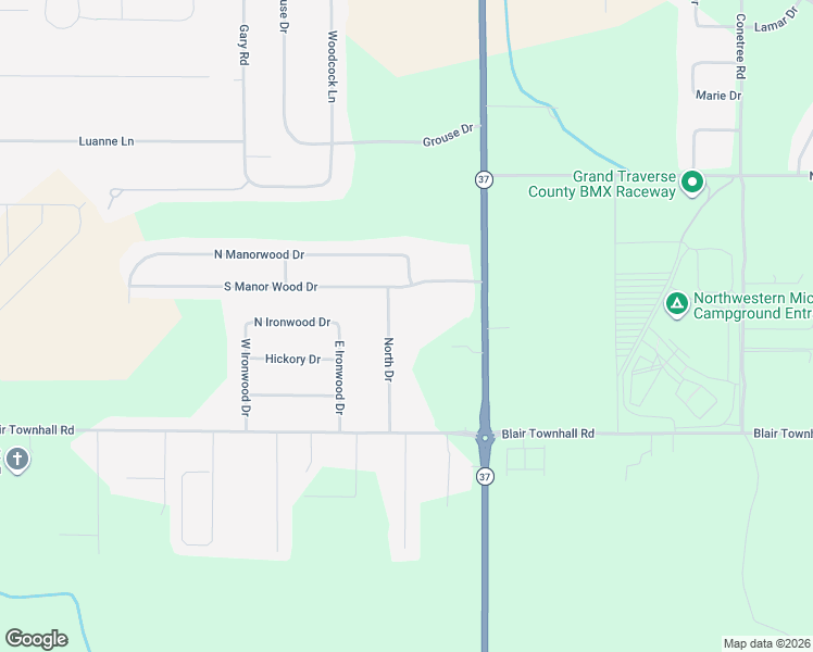 map of restaurants, bars, coffee shops, grocery stores, and more near 2795 North Drive in Traverse City