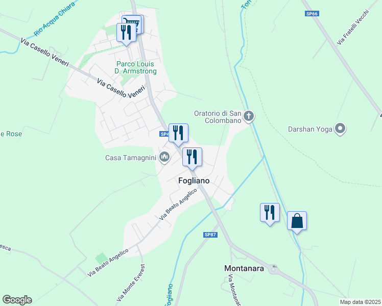 map of restaurants, bars, coffee shops, grocery stores, and more near 20 Via William Bertoni in Fogliano
