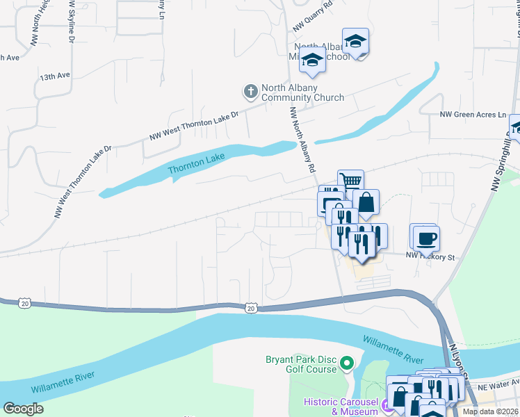 map of restaurants, bars, coffee shops, grocery stores, and more near 859 Northwest Teak Loop in Albany