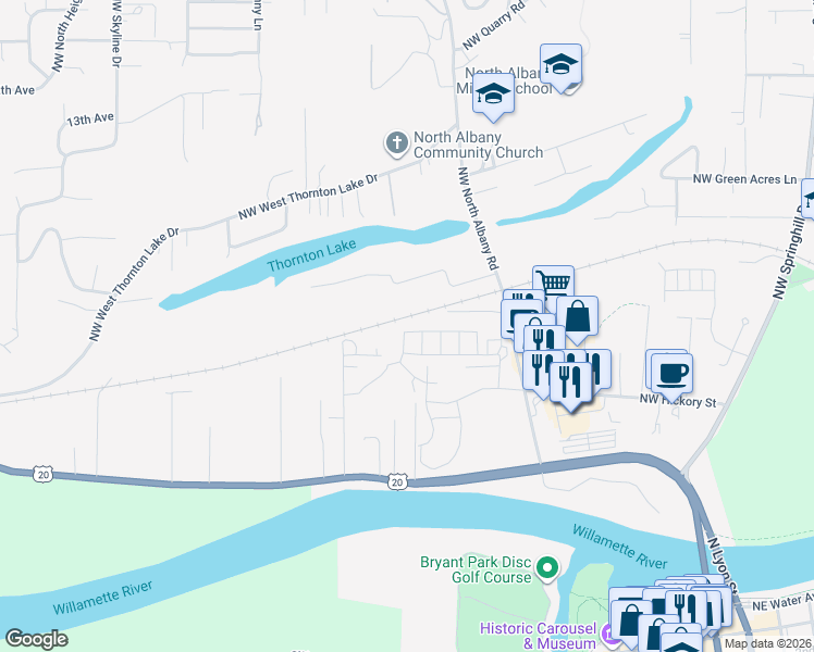 map of restaurants, bars, coffee shops, grocery stores, and more near 859 NW Teak Loop in Albany