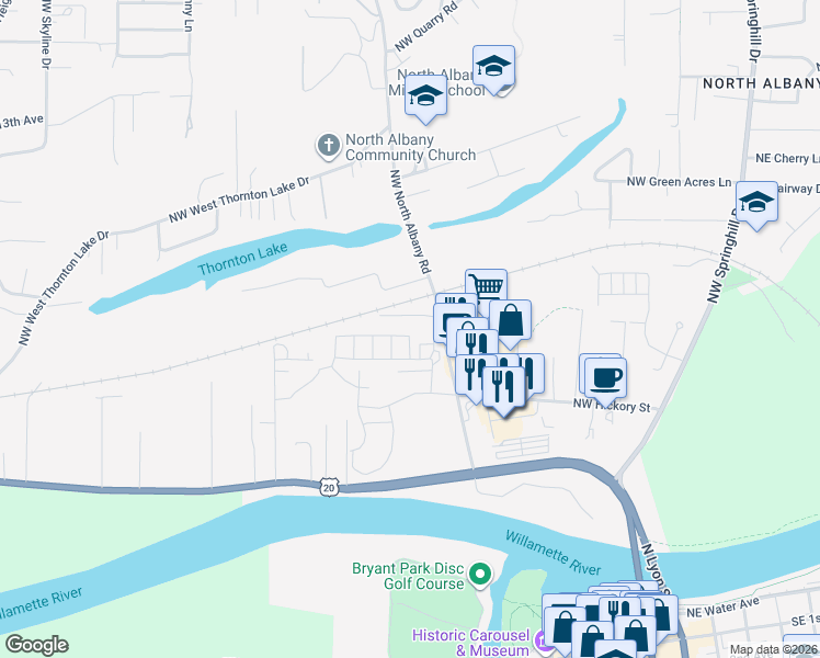 map of restaurants, bars, coffee shops, grocery stores, and more near 807 NW Teak Loop in Albany