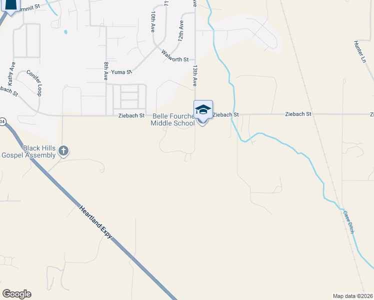 map of restaurants, bars, coffee shops, grocery stores, and more near 1B Statesboro Drive in Belle Fourche
