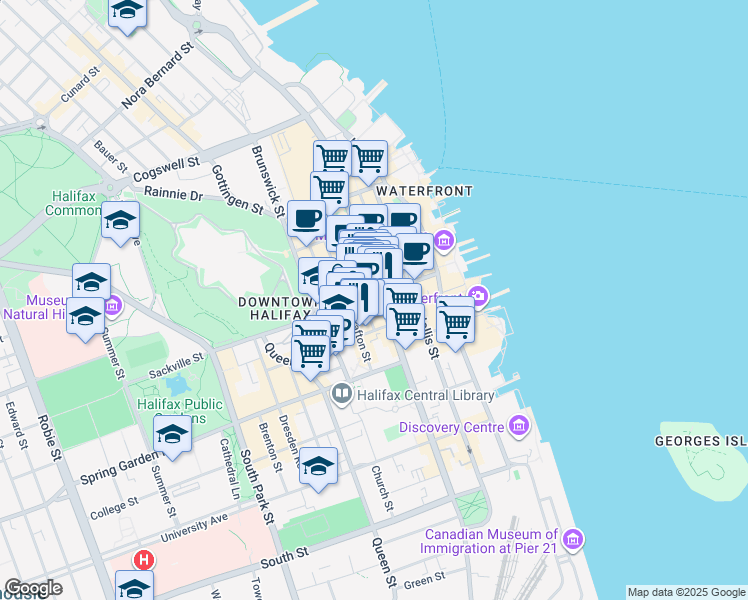 map of restaurants, bars, coffee shops, grocery stores, and more near 5212 Sackville Street in Halifax
