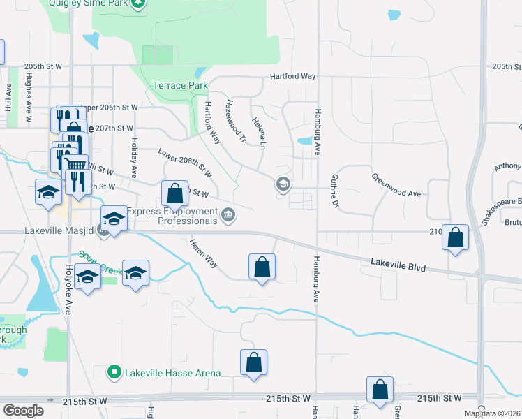 map of restaurants, bars, coffee shops, grocery stores, and more near 8241 208th Street West in Lakeville
