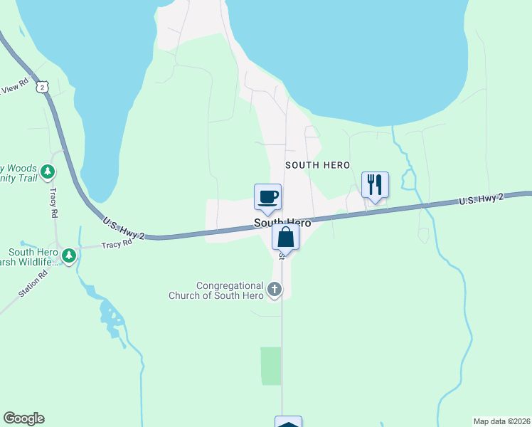 map of restaurants, bars, coffee shops, grocery stores, and more near 308 U.S. 2 in South Hero