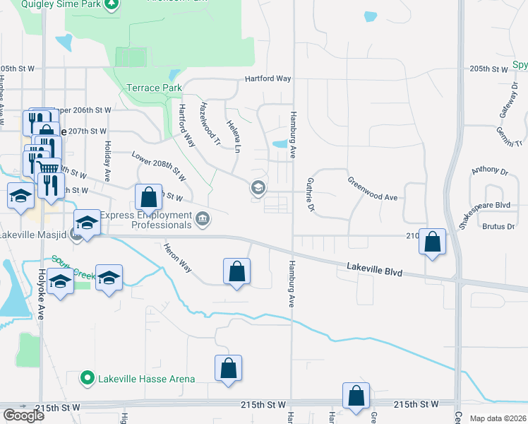 map of restaurants, bars, coffee shops, grocery stores, and more near 8241 208th Street West in Lakeville