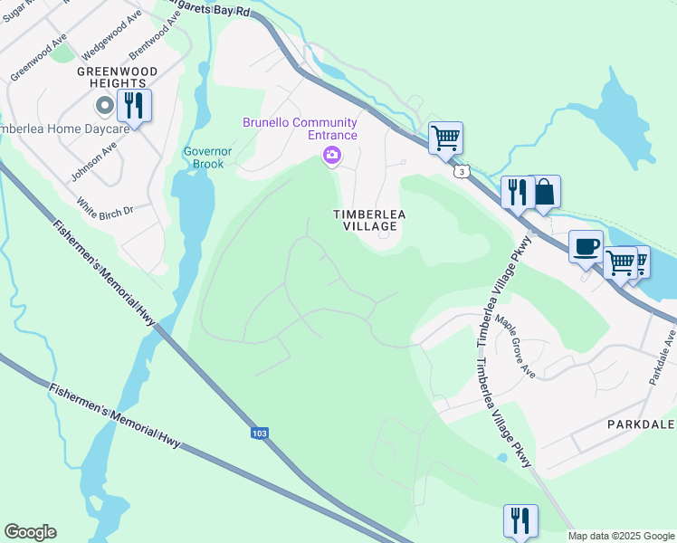 map of restaurants, bars, coffee shops, grocery stores, and more near Provence Way in Timberlea