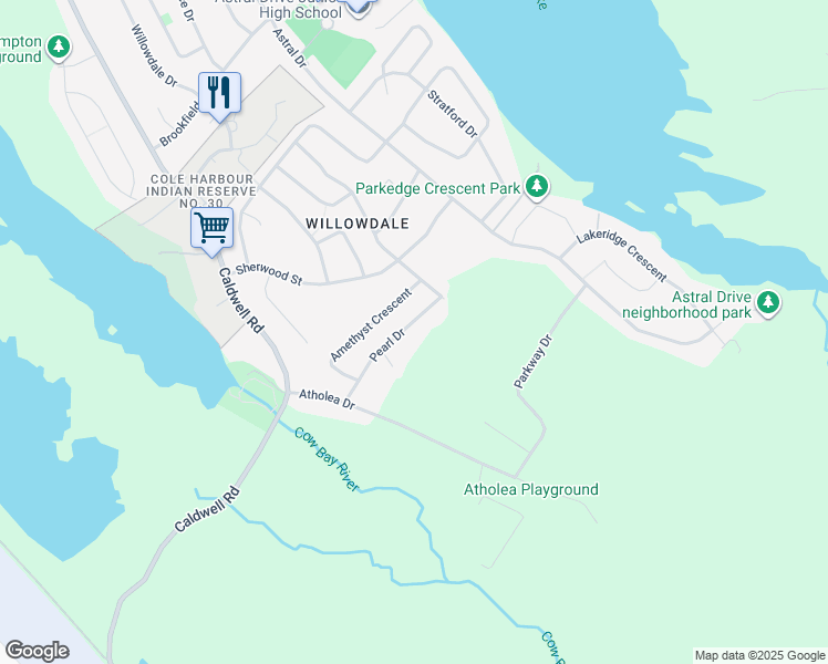 map of restaurants, bars, coffee shops, grocery stores, and more near 53 Pearl Drive in Dartmouth