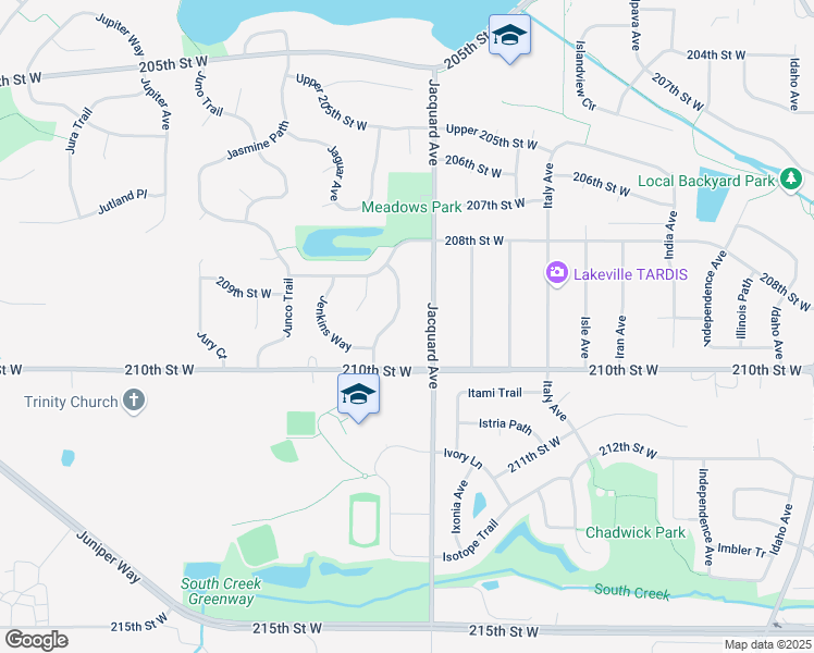 map of restaurants, bars, coffee shops, grocery stores, and more near 20941 Jacquard Avenue in Lakeville