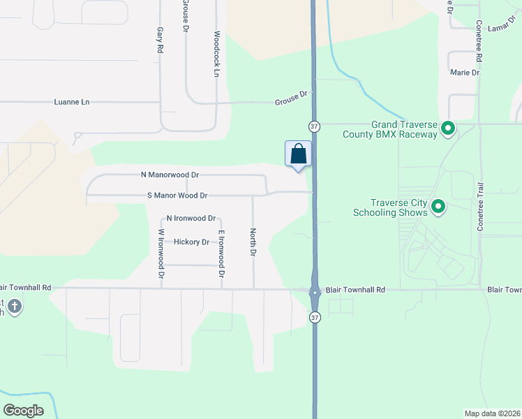 map of restaurants, bars, coffee shops, grocery stores, and more near 2795 North Drive in Traverse City