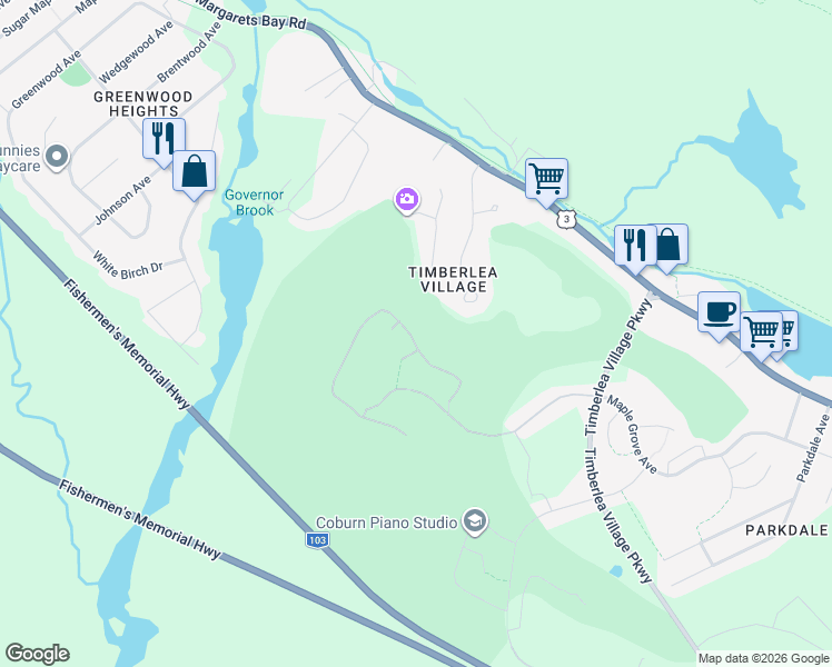 map of restaurants, bars, coffee shops, grocery stores, and more near Provence Way in Timberlea