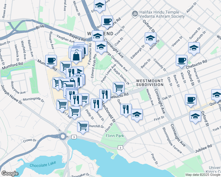 map of restaurants, bars, coffee shops, grocery stores, and more near 2784 Doug Smith Drive in Halifax