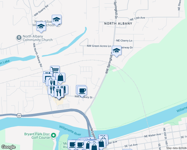 map of restaurants, bars, coffee shops, grocery stores, and more near 885 North Pointe Drive Northwest in Albany