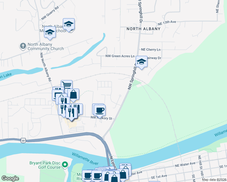 map of restaurants, bars, coffee shops, grocery stores, and more near 812 North Pointe Drive Northwest in Albany