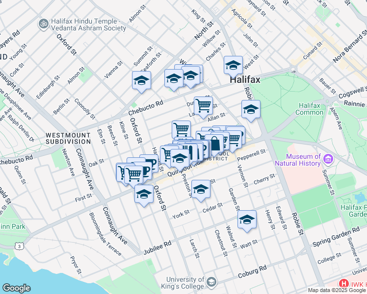 map of restaurants, bars, coffee shops, grocery stores, and more near 2152 Monastery Lane in Halifax