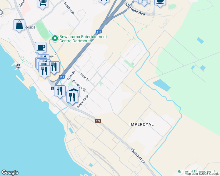 map of restaurants, bars, coffee shops, grocery stores, and more near 45 High Street in Dartmouth