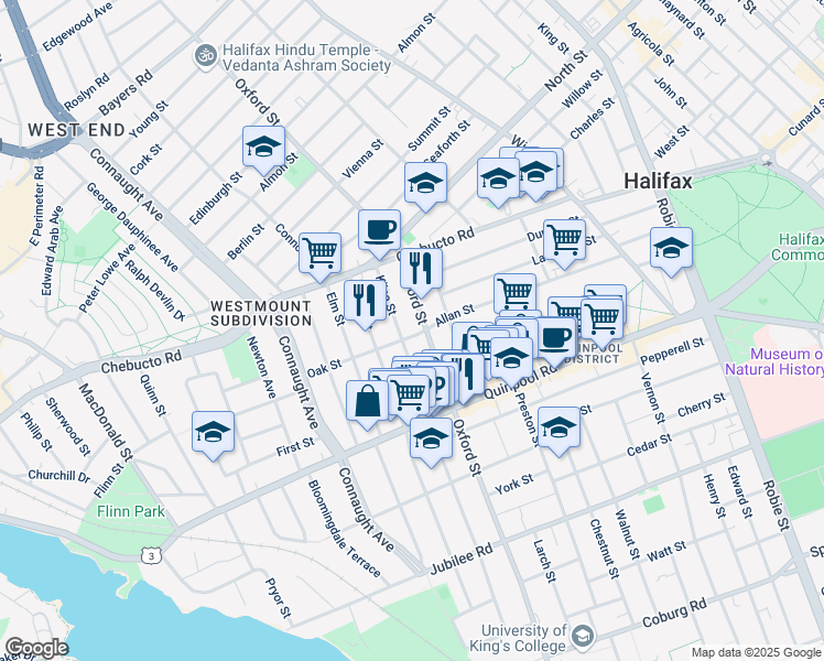 map of restaurants, bars, coffee shops, grocery stores, and more near in Halifax