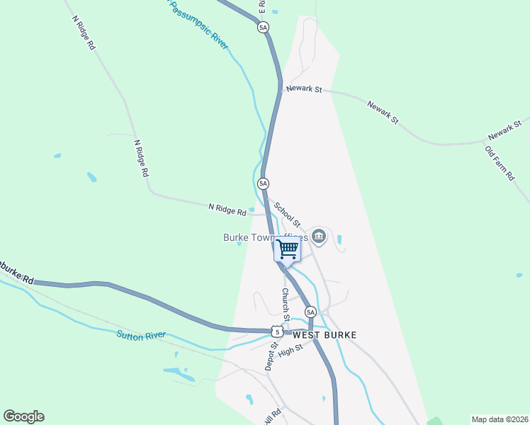 map of restaurants, bars, coffee shops, grocery stores, and more near 345 Vermont 5A in Burke