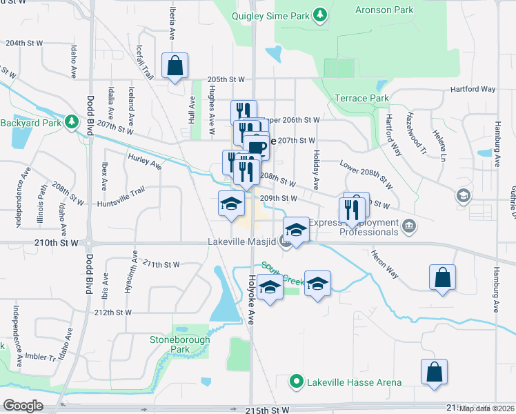 map of restaurants, bars, coffee shops, grocery stores, and more near 20800 Holyoke Avenue in Lakeville