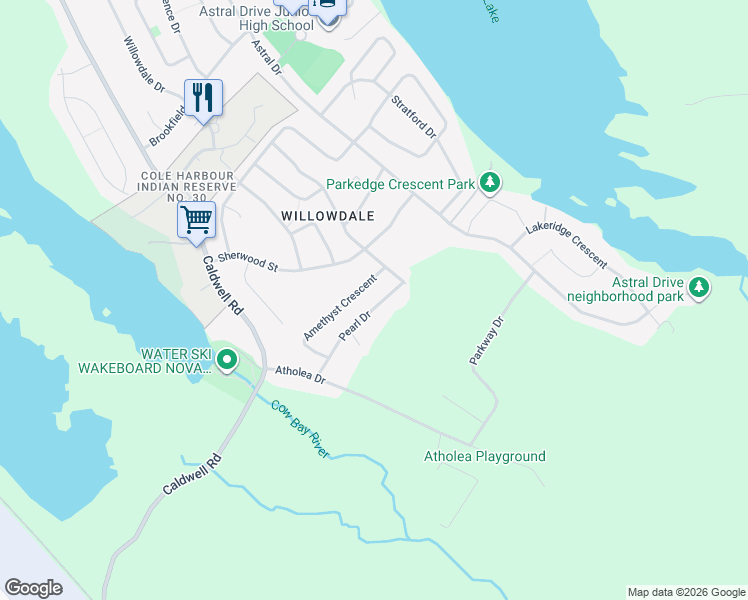 map of restaurants, bars, coffee shops, grocery stores, and more near 58 Pearl Drive in Dartmouth