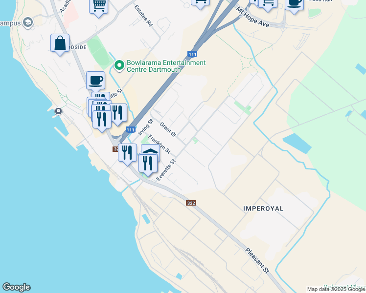 map of restaurants, bars, coffee shops, grocery stores, and more near 37 Everette Street in Dartmouth