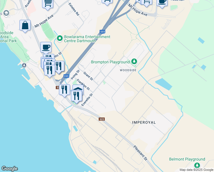 map of restaurants, bars, coffee shops, grocery stores, and more near 52 Everette Street in Dartmouth