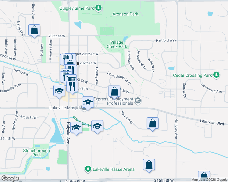 map of restaurants, bars, coffee shops, grocery stores, and more near 8480 208th Street West in Lakeville