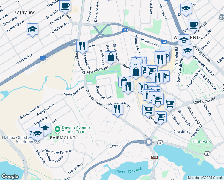 map of restaurants, bars, coffee shops, grocery stores, and more near Parkdale Avenue in Halifax