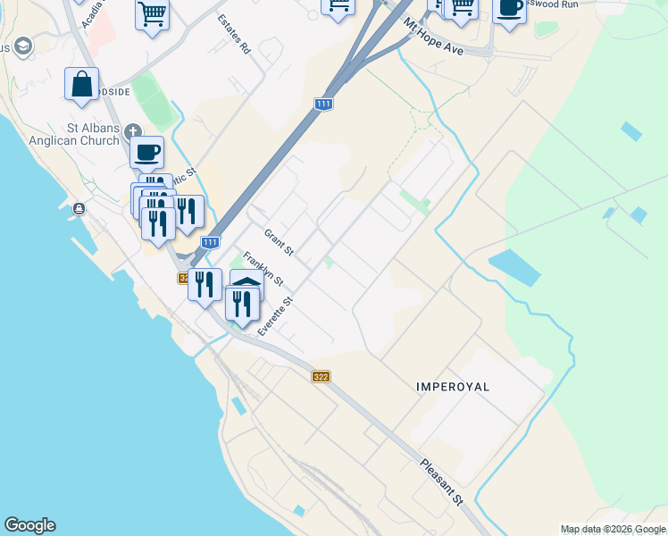 map of restaurants, bars, coffee shops, grocery stores, and more near 16 High Street in Dartmouth