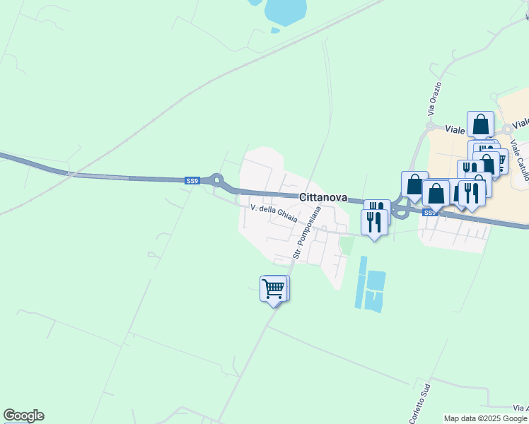 map of restaurants, bars, coffee shops, grocery stores, and more near 1583 Via Emilia Ovest in Cittanova