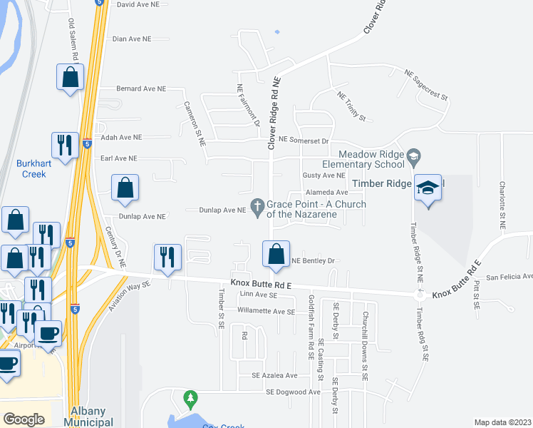 map of restaurants, bars, coffee shops, grocery stores, and more near 250 Clover Ridge Road Northeast in Albany