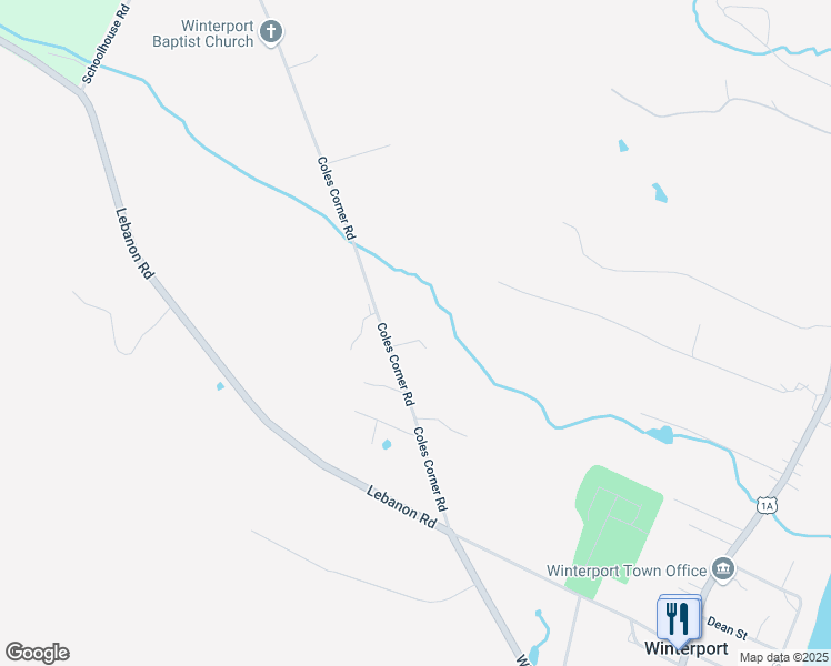 map of restaurants, bars, coffee shops, grocery stores, and more near 41 Coles Corner Road in Winterport