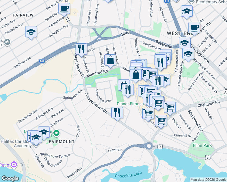 map of restaurants, bars, coffee shops, grocery stores, and more near 2945 Parkdale Avenue in Halifax
