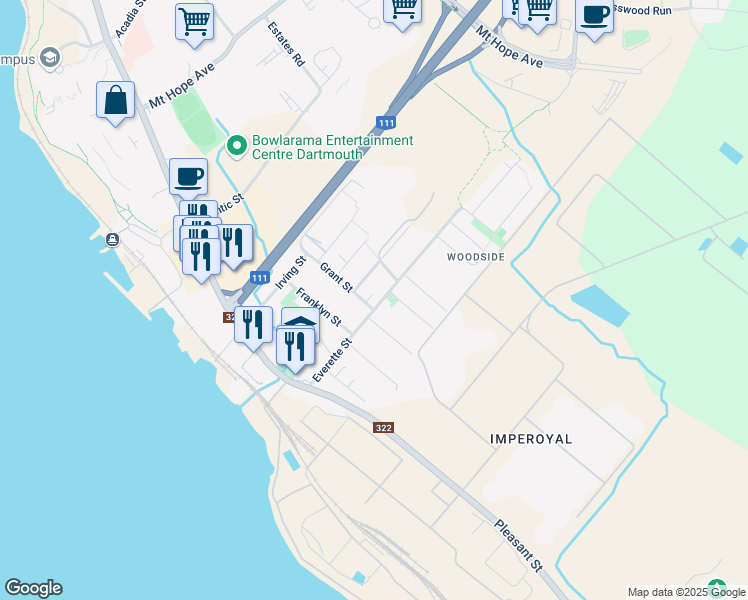 map of restaurants, bars, coffee shops, grocery stores, and more near 4 Lilac Street in Dartmouth